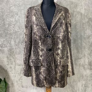 Chico's Reptile Snake Print Knit Jacket Blazer Neutral Women's Size 1 Medium
